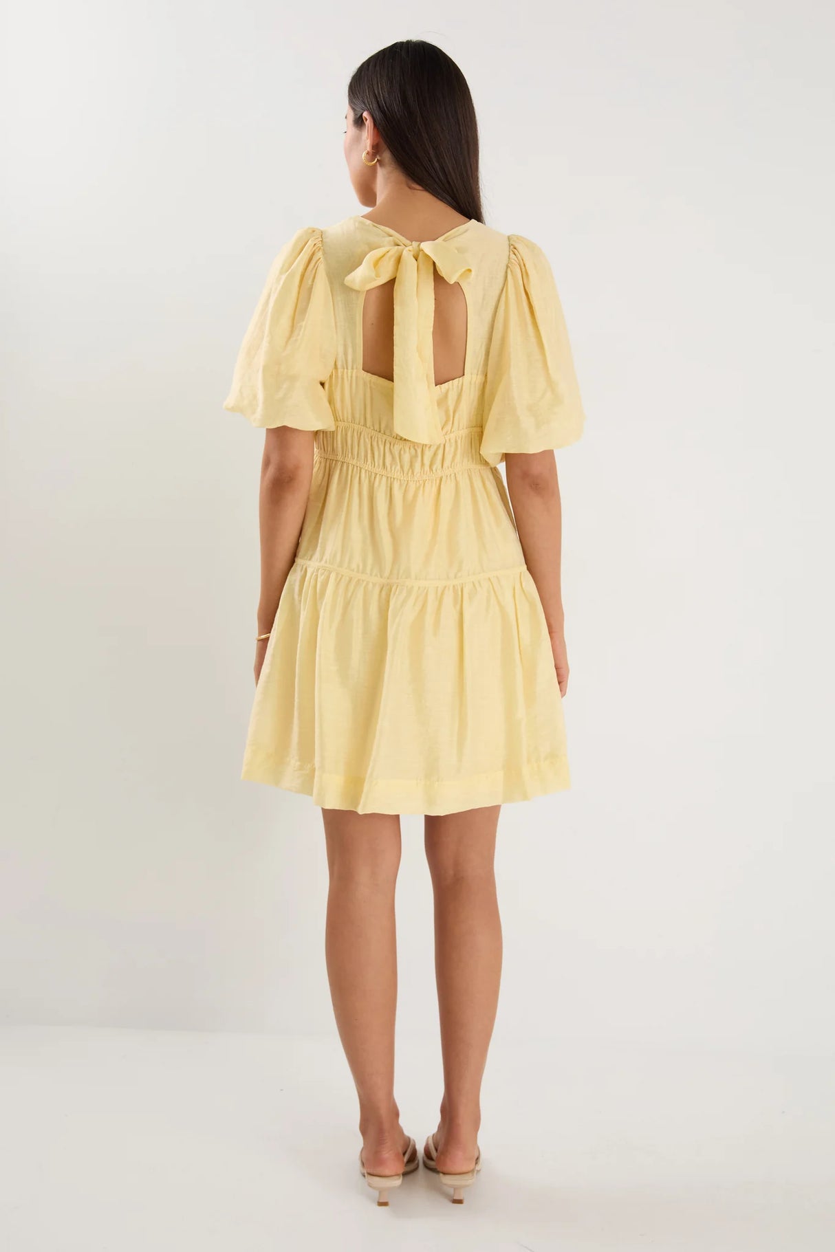Girlfriend Butter Puff Sleeve Tie Back Mini Dress