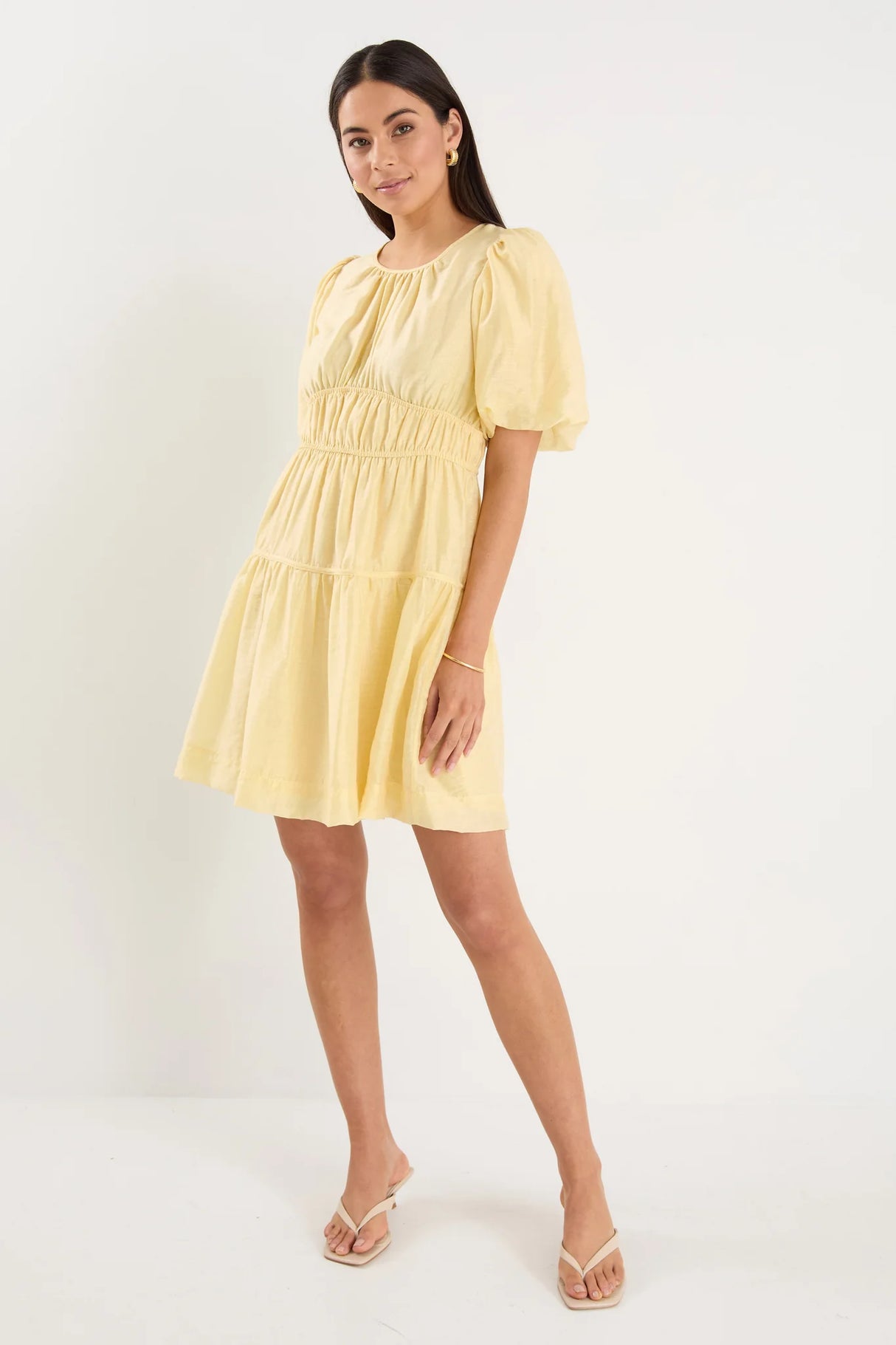 Girlfriend Butter Puff Sleeve Tie Back Mini Dress