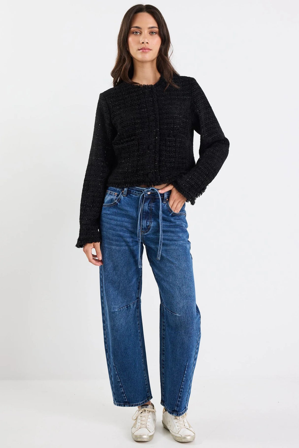 Ivy & Jack Honoured Black Texture Tweed Buttoned Jacket