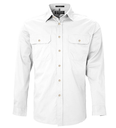 Ritemate Pilbara Open Front L/S White Shirt