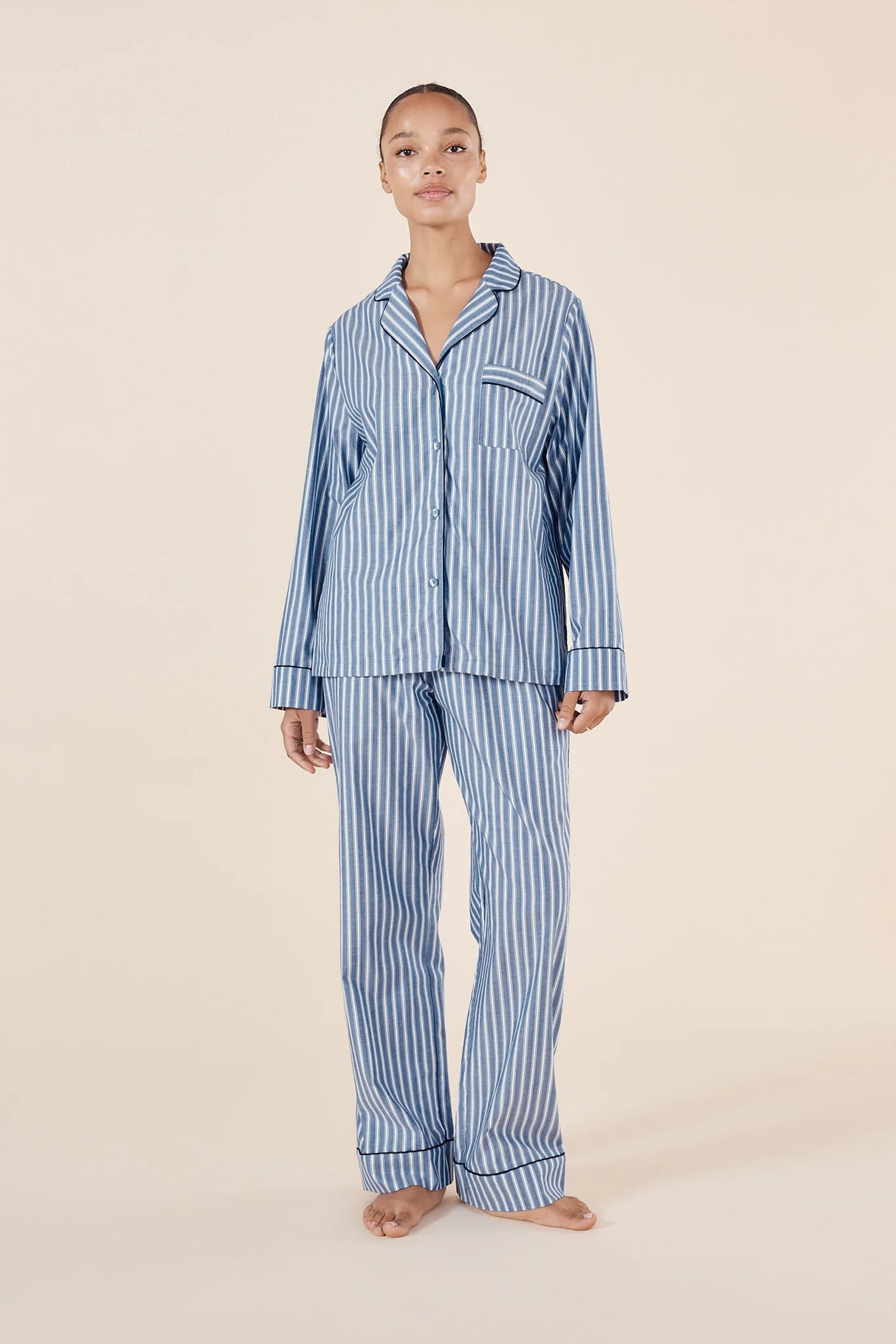 Gingerlilly Ladies Octavia Cotton Stripe PJ Set - Blue