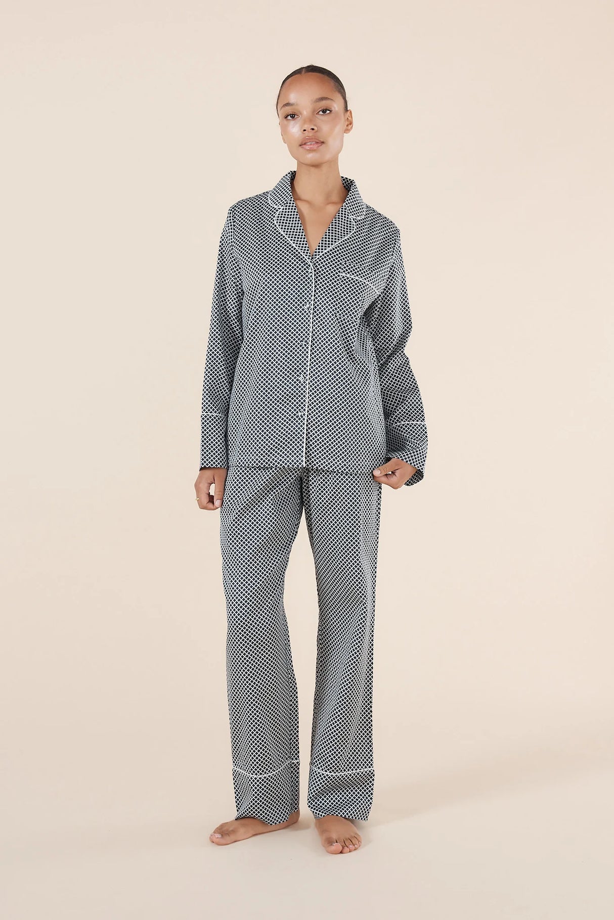 Gingerlilly Ladies Sky Diamond Cotton PJ Set - Navy