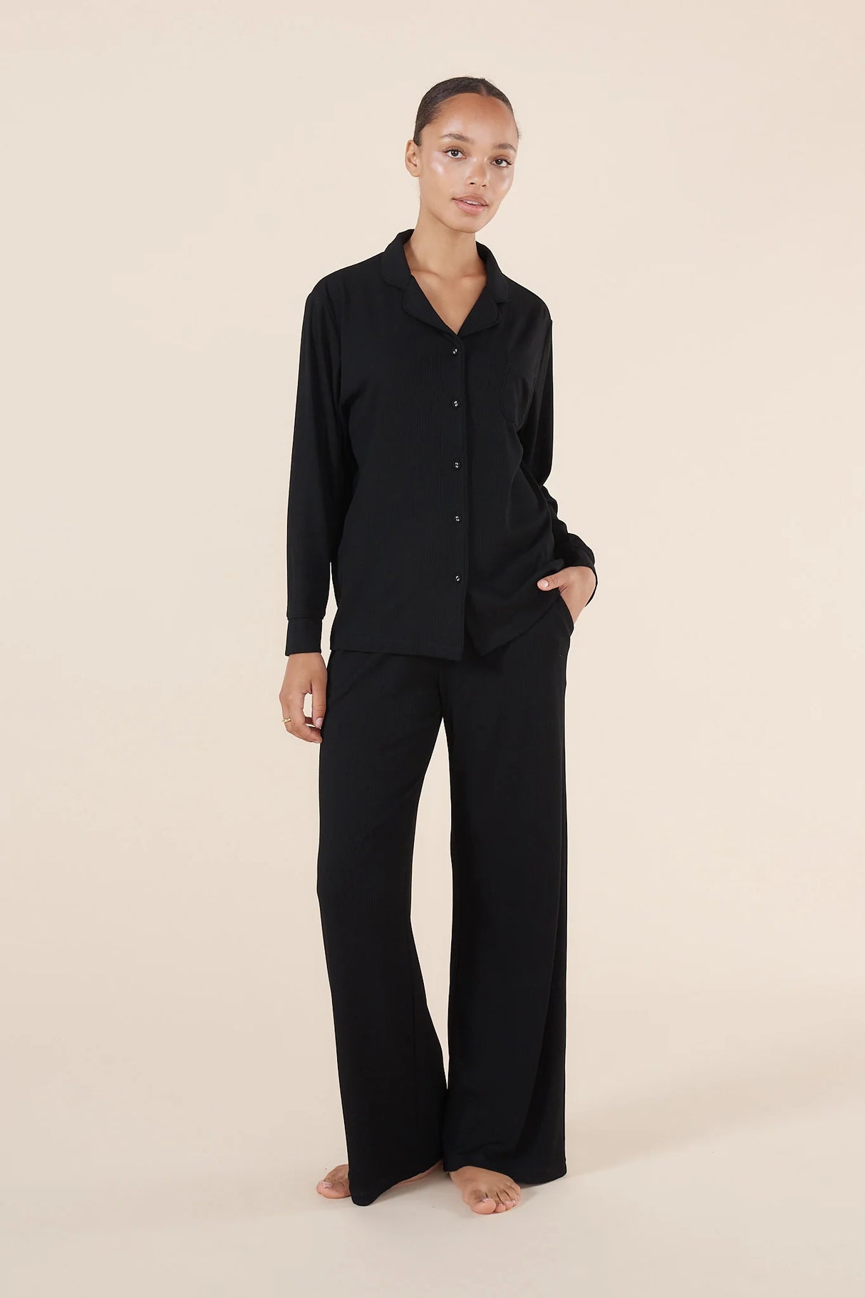 Gingerlilly Ladies Emilia Ribbed Lounge PJ Set - Black