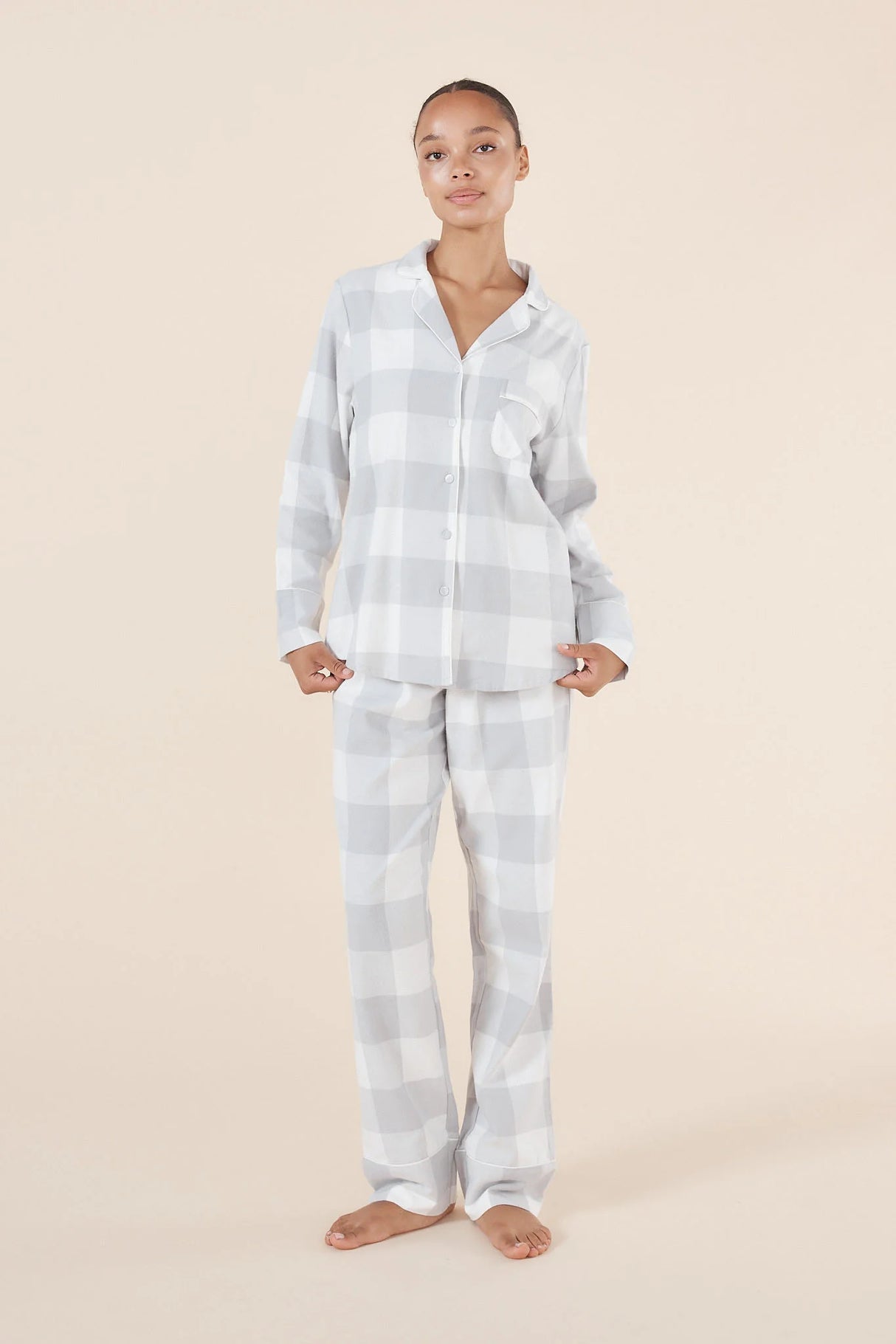 Gingerlilly Ladies Emery Buffalo Check Cotton PJ Set - Grey