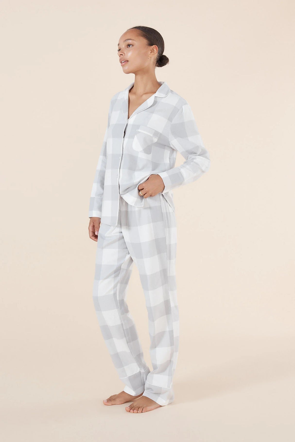Gingerlilly Ladies Emery Buffalo Check Cotton PJ Set - Grey
