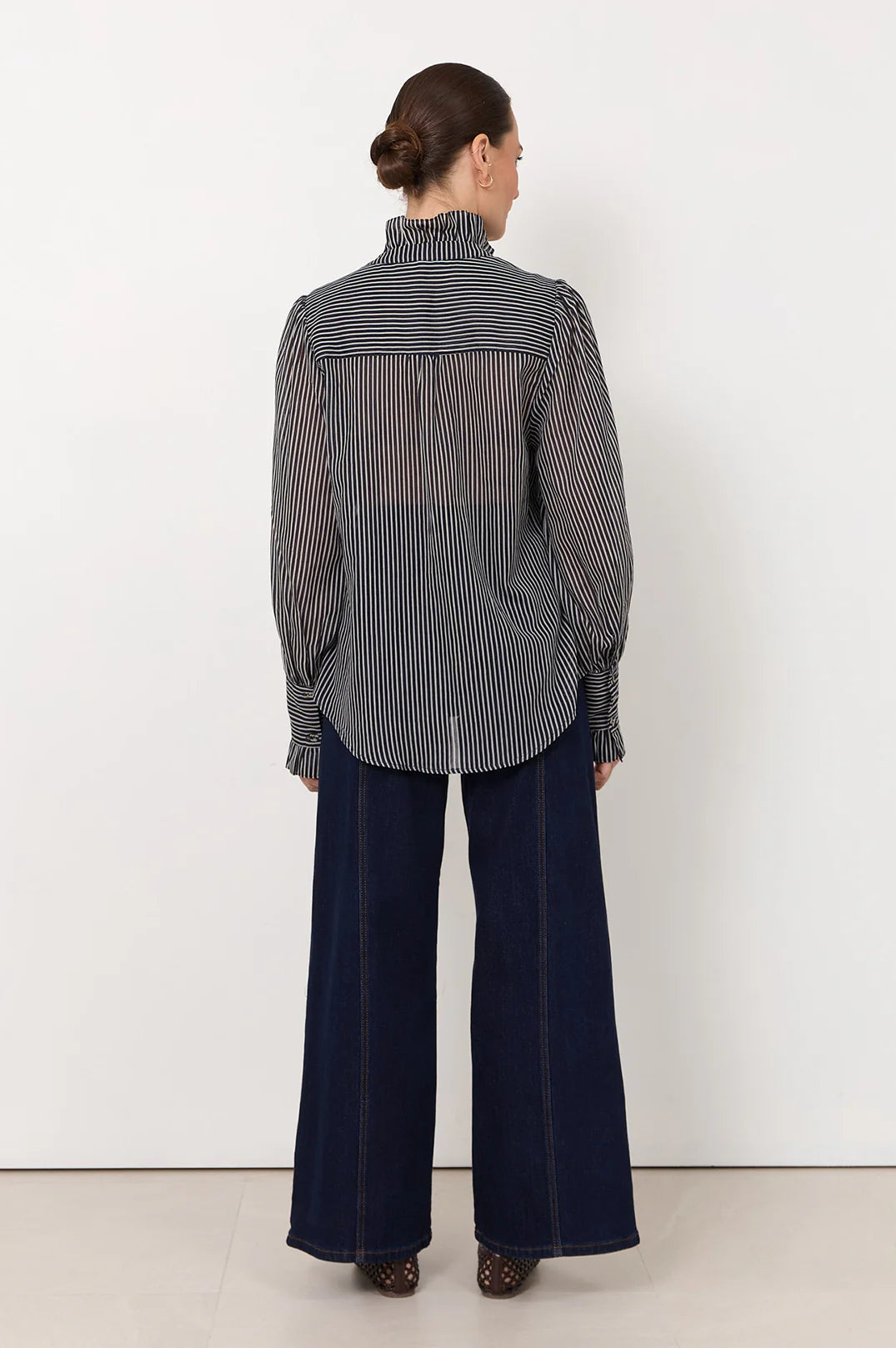 Adorne Ladies Maeve Stripe Shirt in Navy Or Chocolate