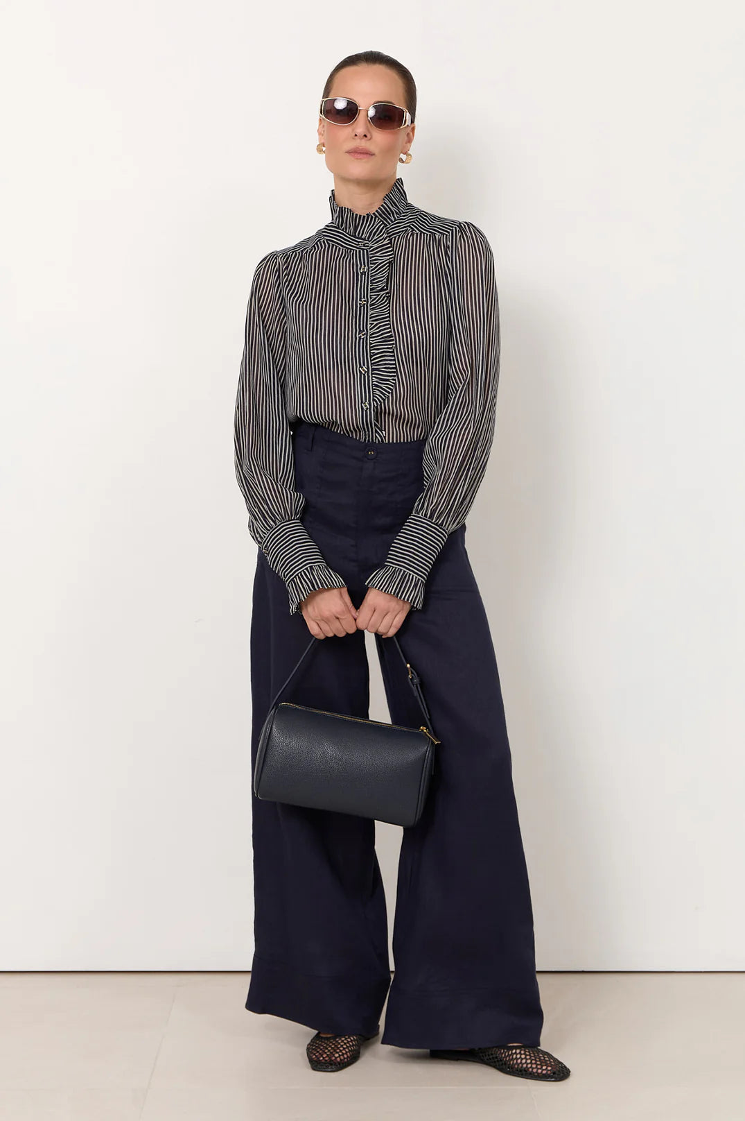 Adorne Ladies Maeve Stripe Shirt in Navy Or Chocolate
