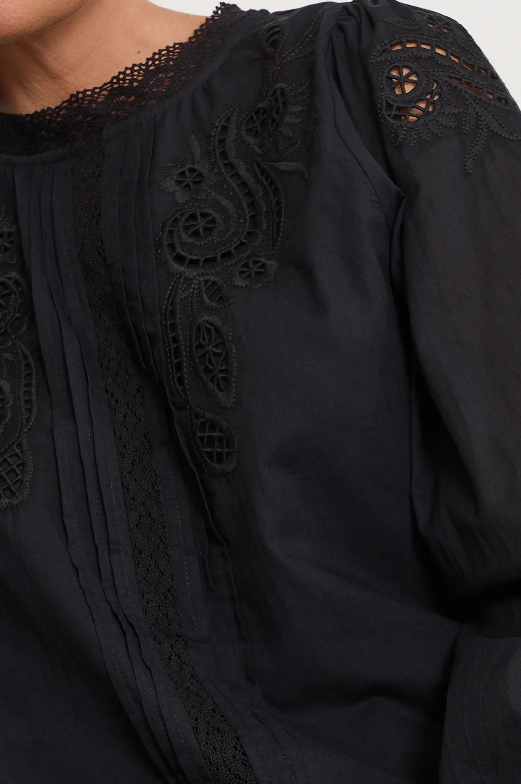 Adorne Ladies Lou Cut Out Lace Top in Black