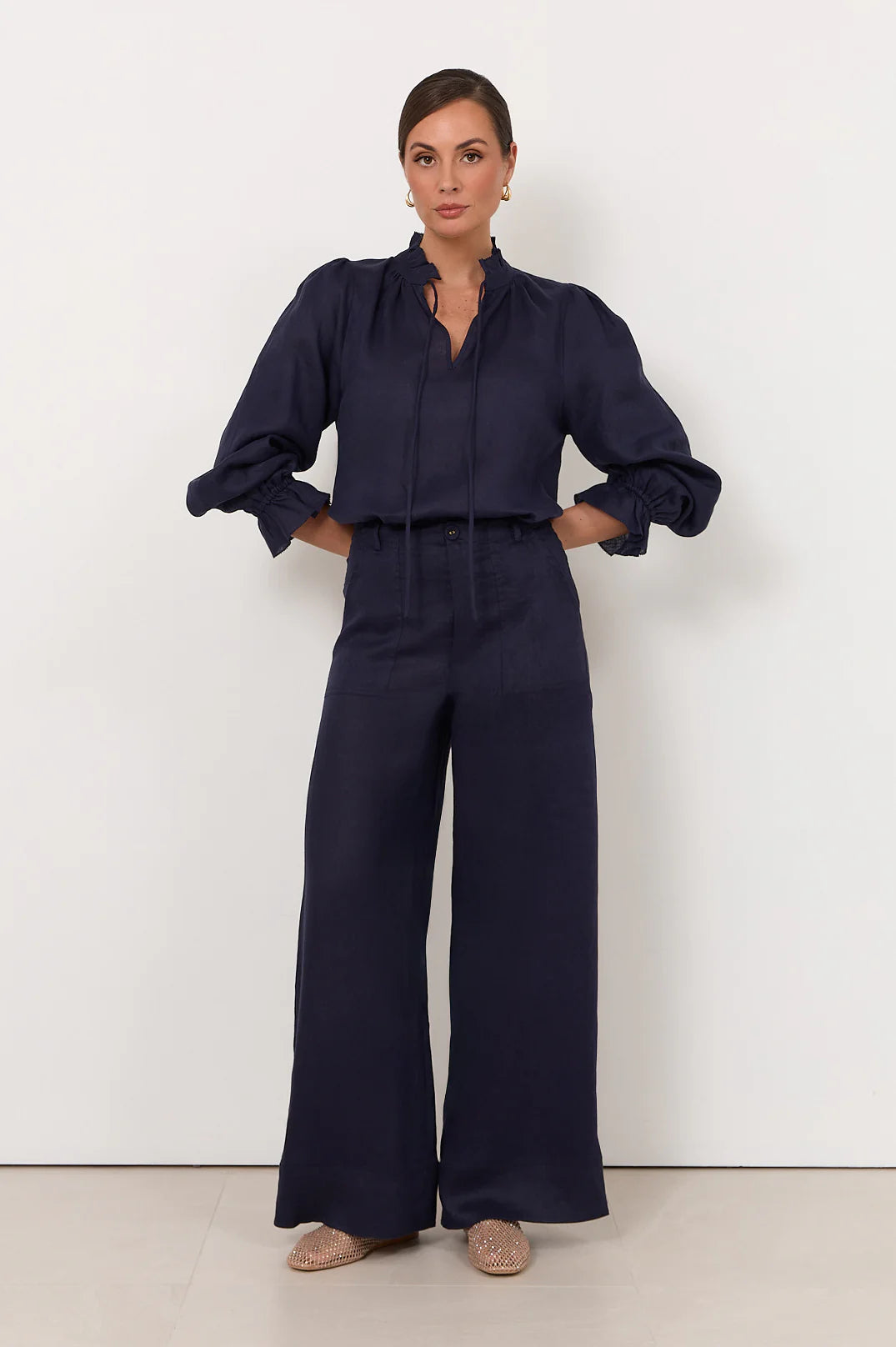 Adorne Ladies Avalon Wide Leg Linen Pant