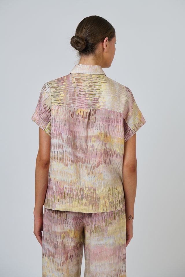 Natural O & J Collard Button Up Jardin Print Short