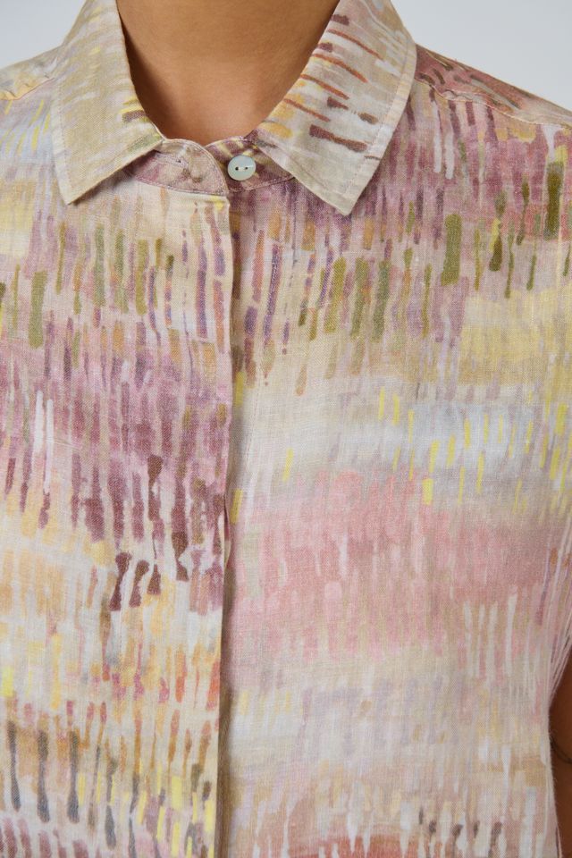 Natural O & J Collard Button Up Jardin Print Short