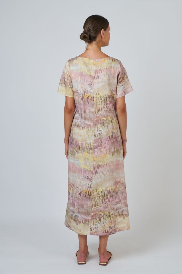 Natural O & J Linen short Sleeved Dress in Jardin