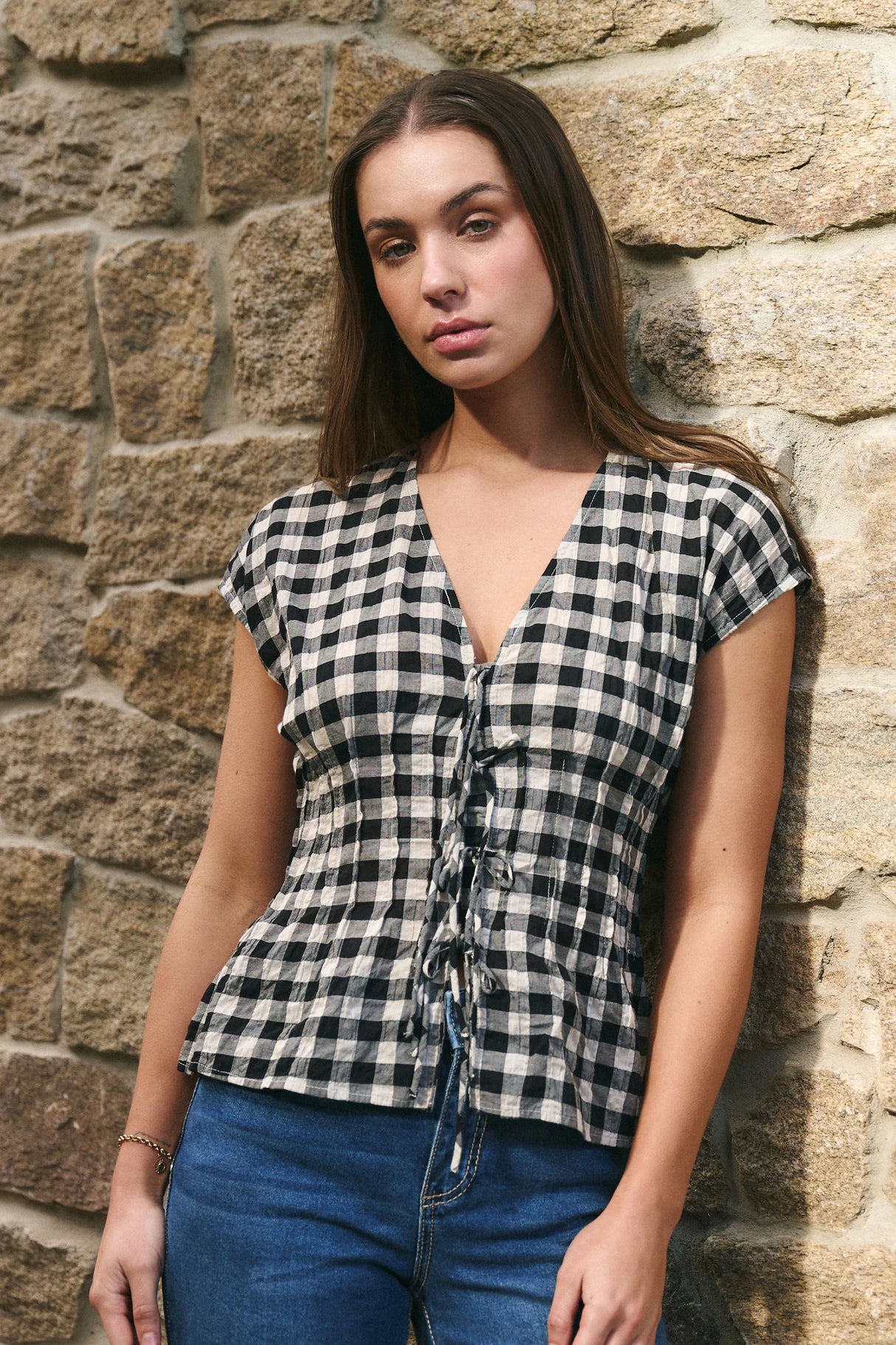 Ivy & Jack Nouveau Black Gingham Tie Front Vest