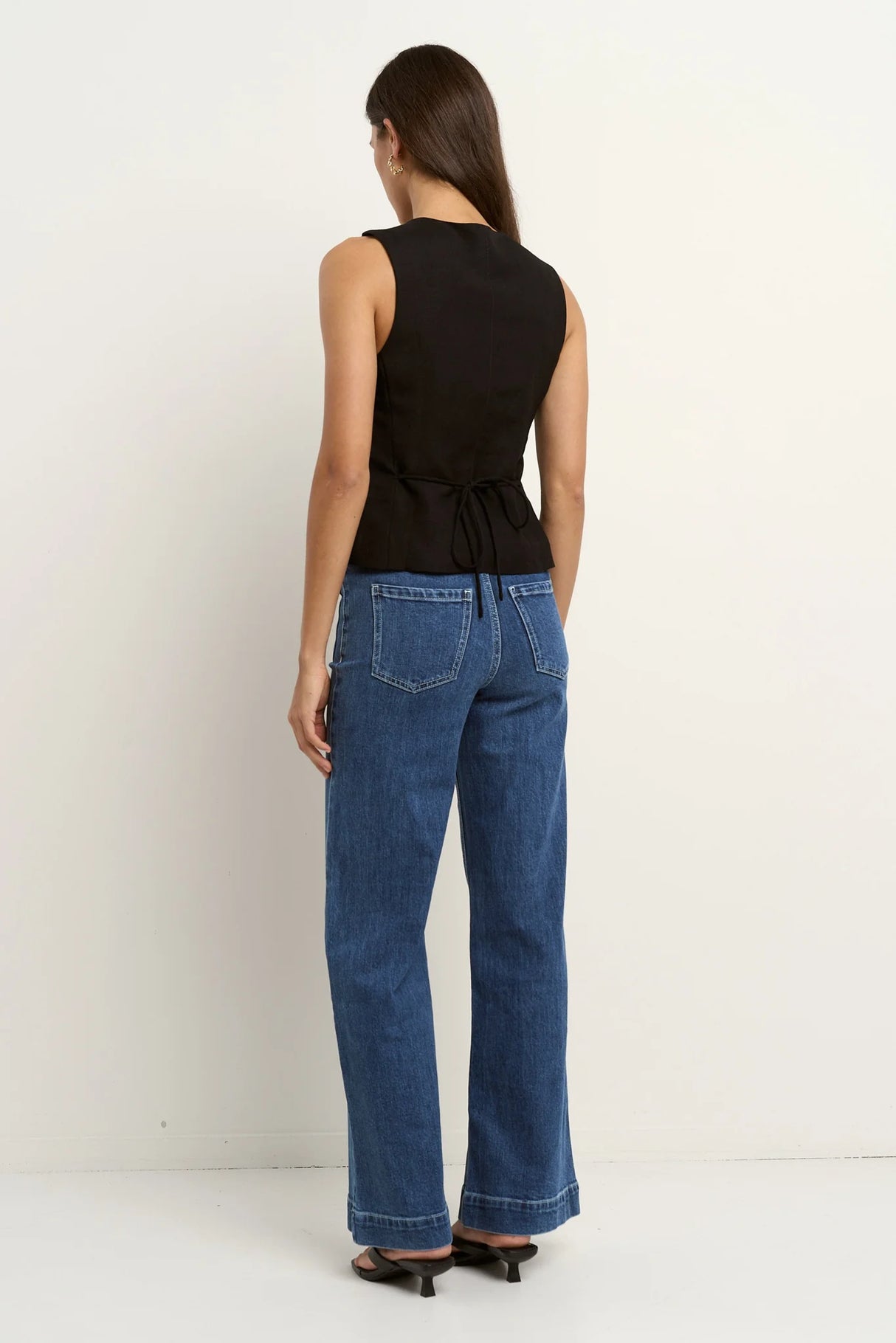 Re:Union Label Infusion Black Linen Viscose Sleeveless Vest - Black