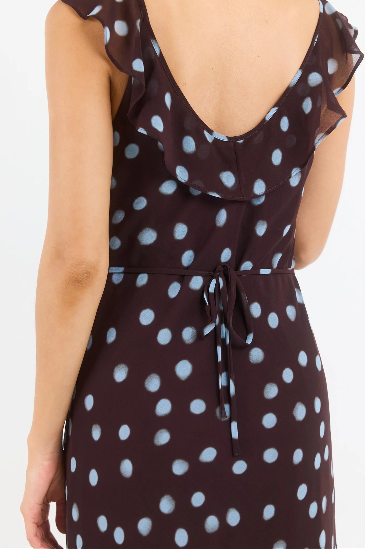 Georgia Zoe Joyous Chocolate Blue Polka Dot Georgette Bias Slip Maxi Dress