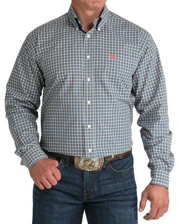 Cinch Mens Plaid Blue/Orange Shirt MTW1105954
