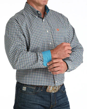 Cinch Mens Plaid Blue/Orange Shirt MTW1105954