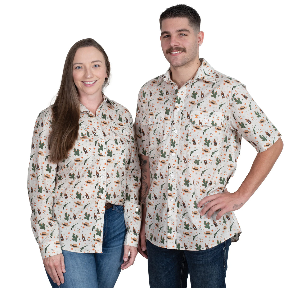 Just Country Men's Jordon Full Button Short Sleeve Work Shirt - Stone Western Scene