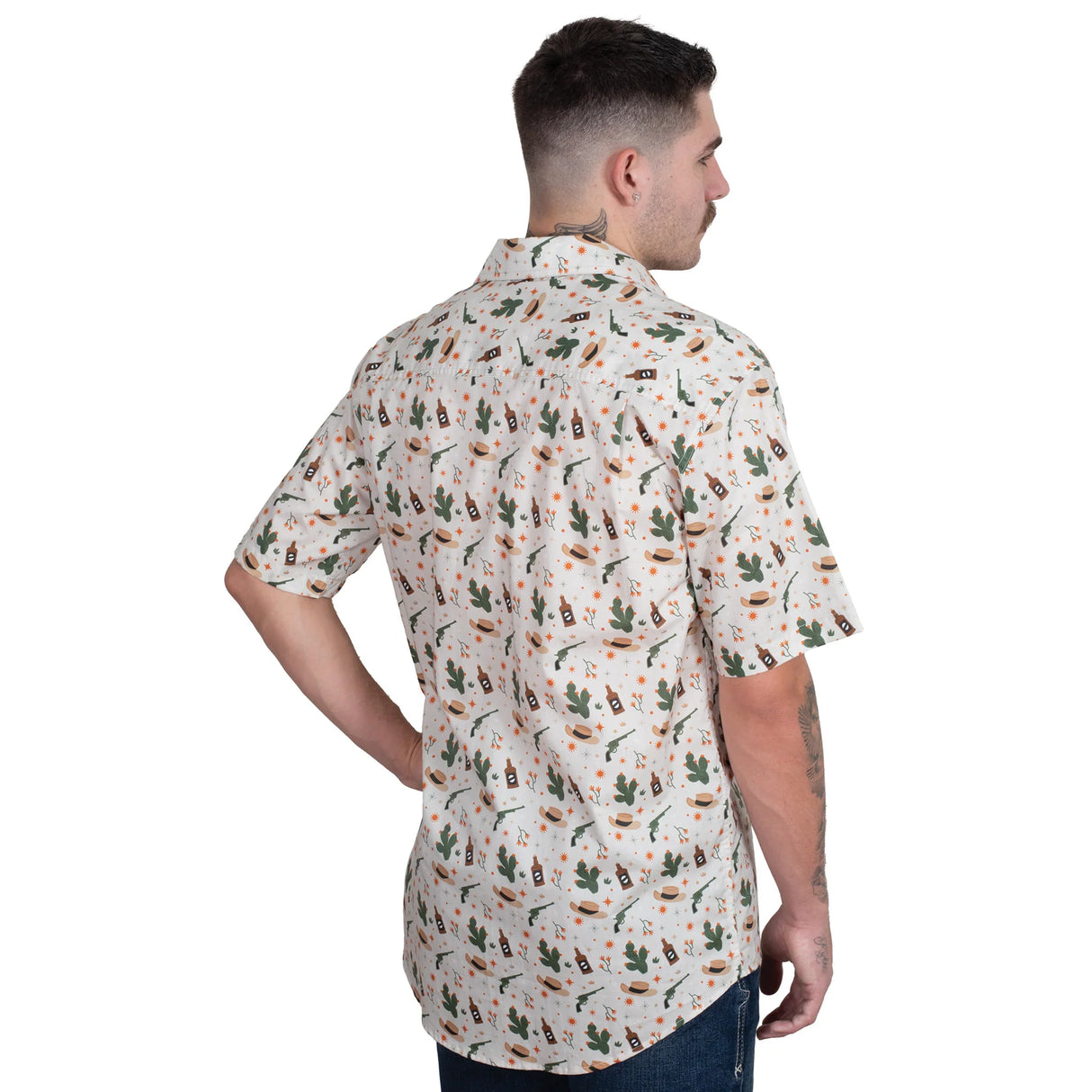 Just Country Men's Jordon Full Button Short Sleeve Work Shirt - Stone Western Scene