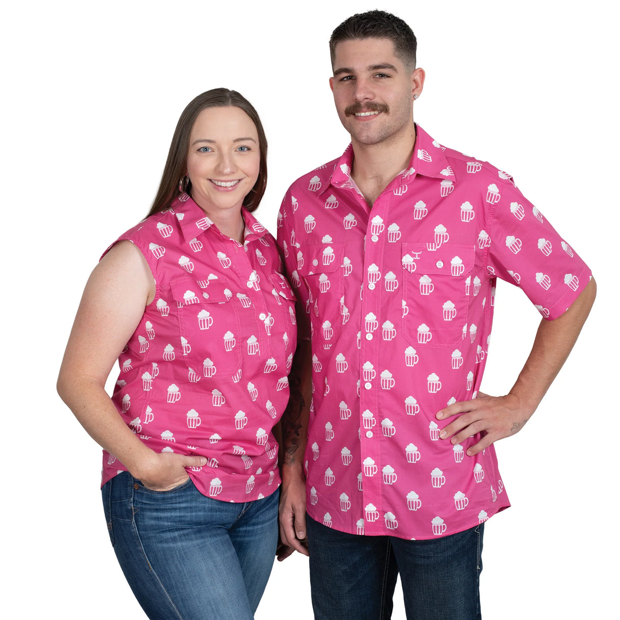 Just Country Men's Jordon Full Button Short Sleeve Work Shirt - Rose Brew