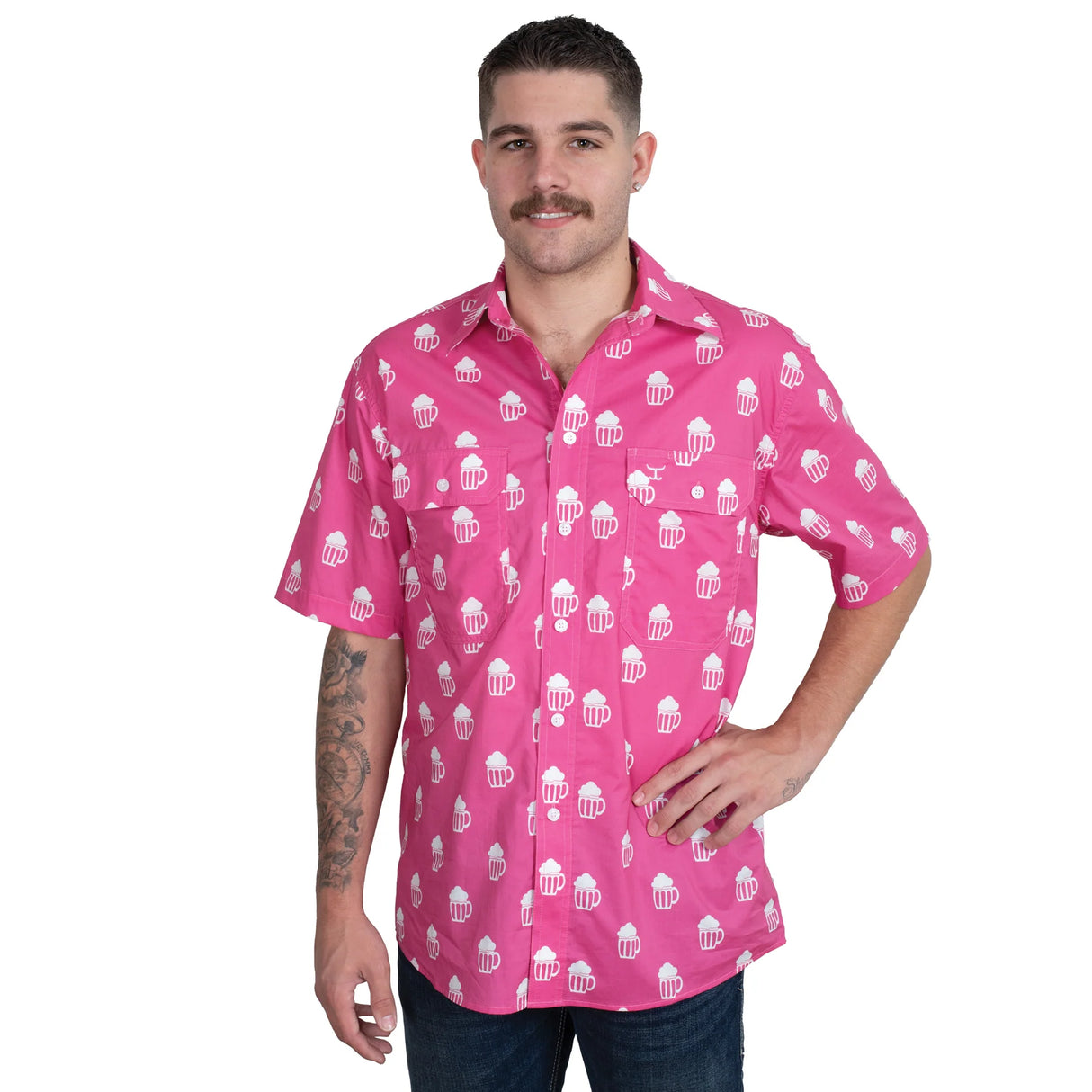 Just Country Men's Jordon Full Button Short Sleeve Work Shirt - Rose Brew