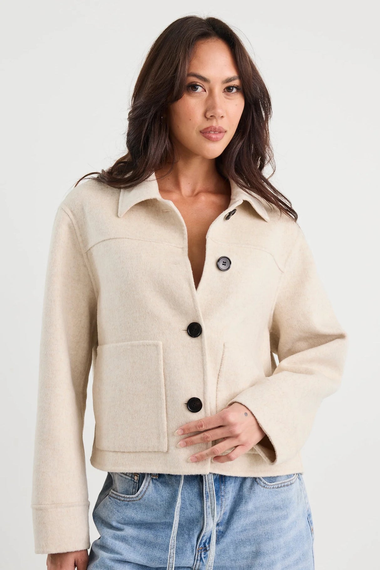 By Rosa Ladies Ranger Oat Marle Wool Blend Soft Jacket - Oat Marle