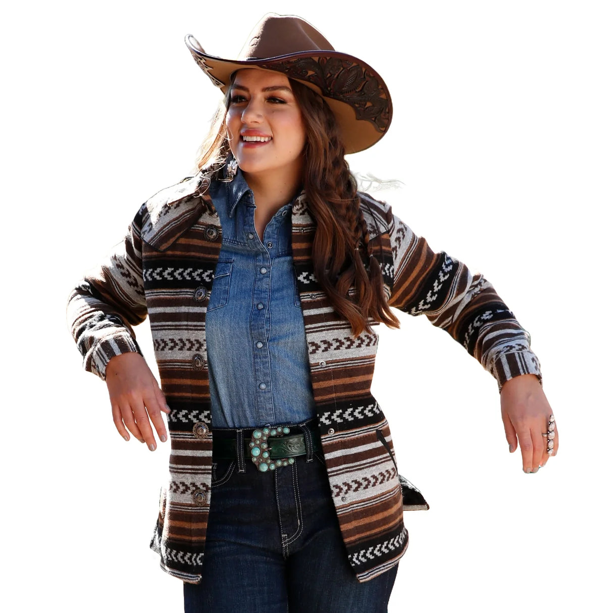 Cinch Ladies Concho & Brown Western Striped Jacket CWJ7357003