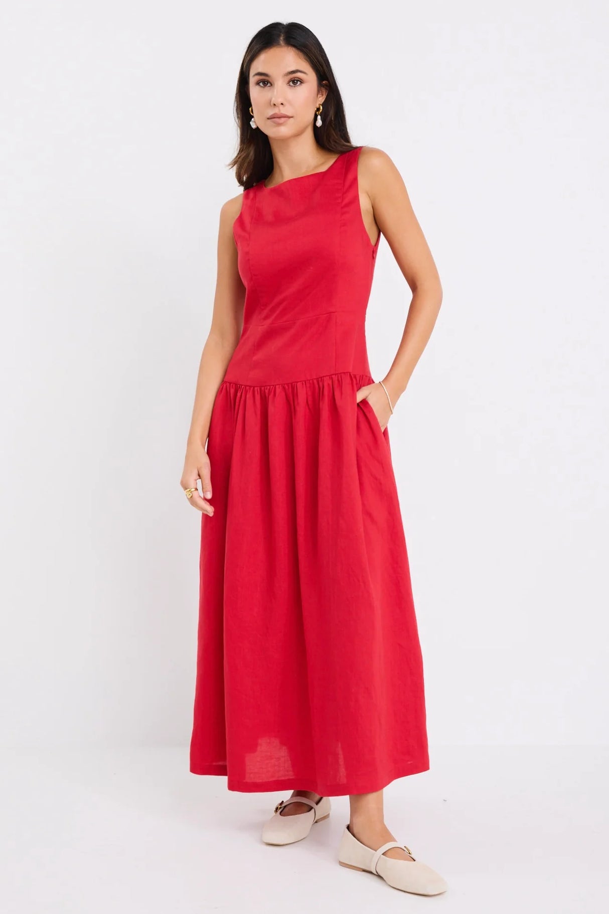 Flo & Frankie Ladies Results Linen Blend Structured Maxi Dress