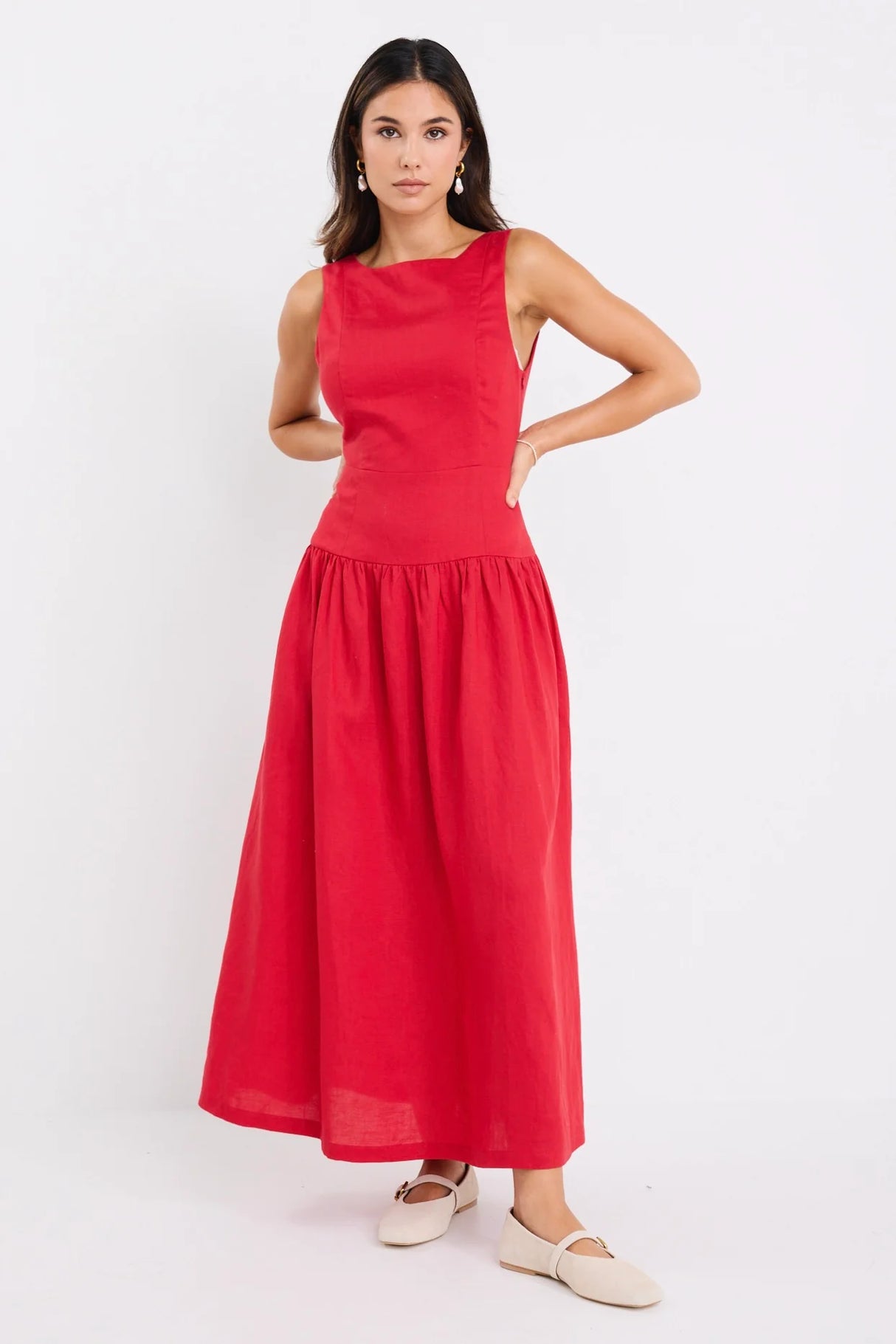 Flo & Frankie Ladies Results Linen Blend Structured Maxi Dress