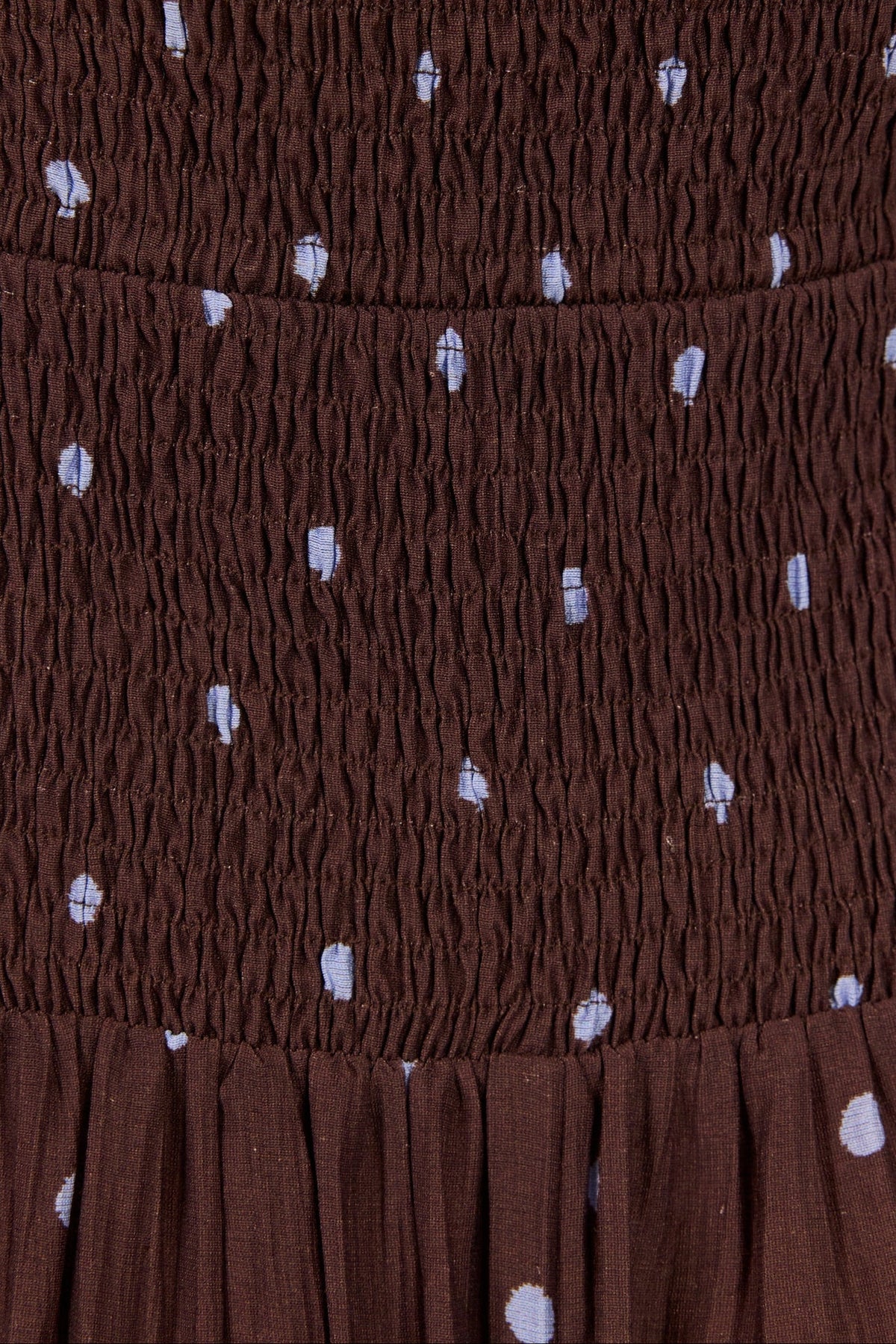 Stories Be Told Results Blue Mocha Polka Dot Shirred Back Sleeveless Maxi Dress