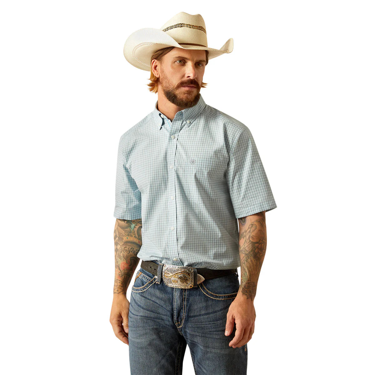 Ariat Men's Pro Series Glennie Classic Fit Short Sleeve Shirt - Turquoise