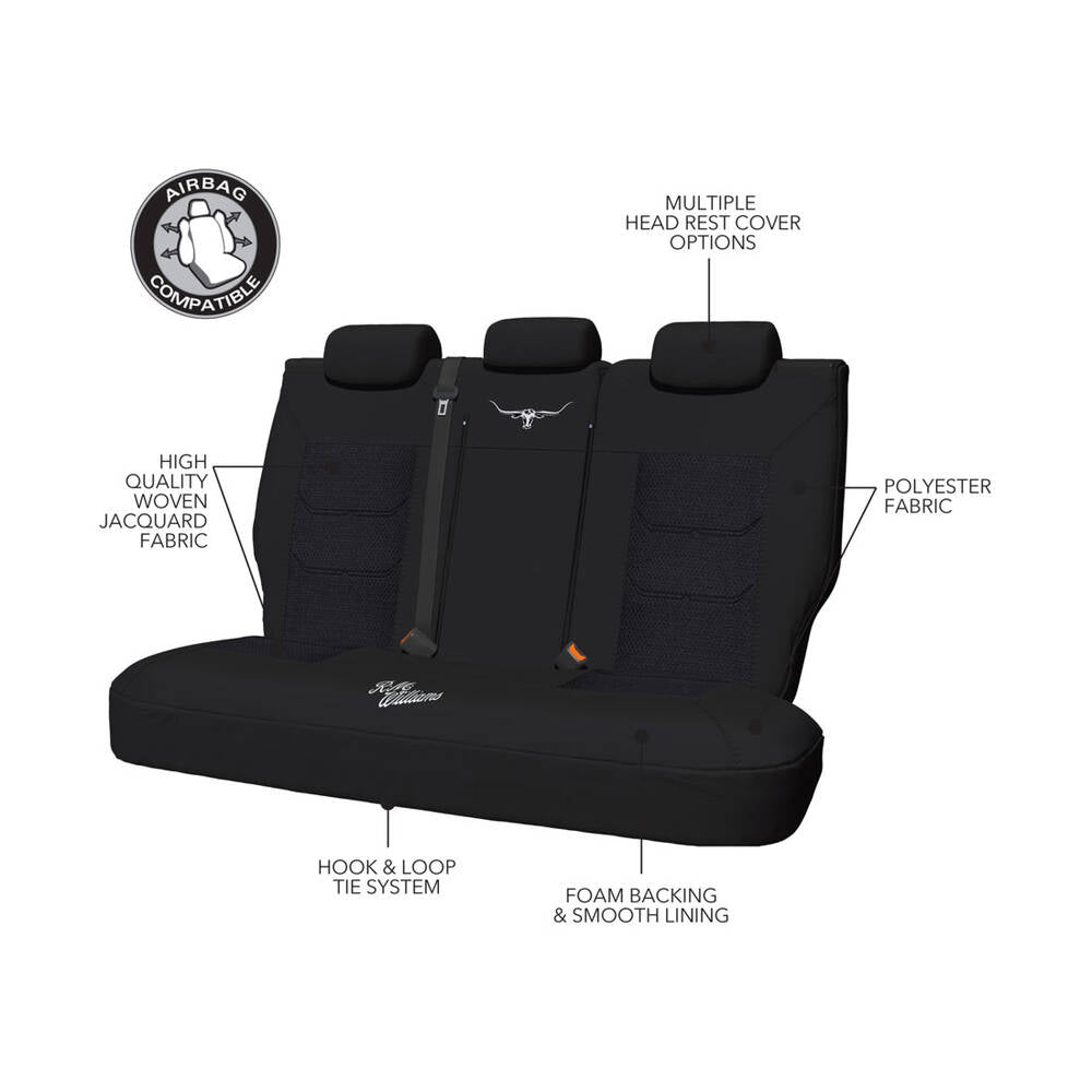 R.M.Williams Woven Seat Covers Black Adjustable Headrests Size 06H Rear Seat