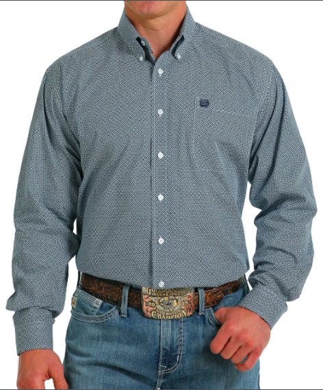Cinch Mens Geometric Print Light Blue Shirt