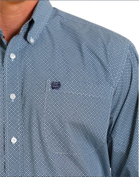 Cinch Mens Geometric Print Light Blue Shirt
