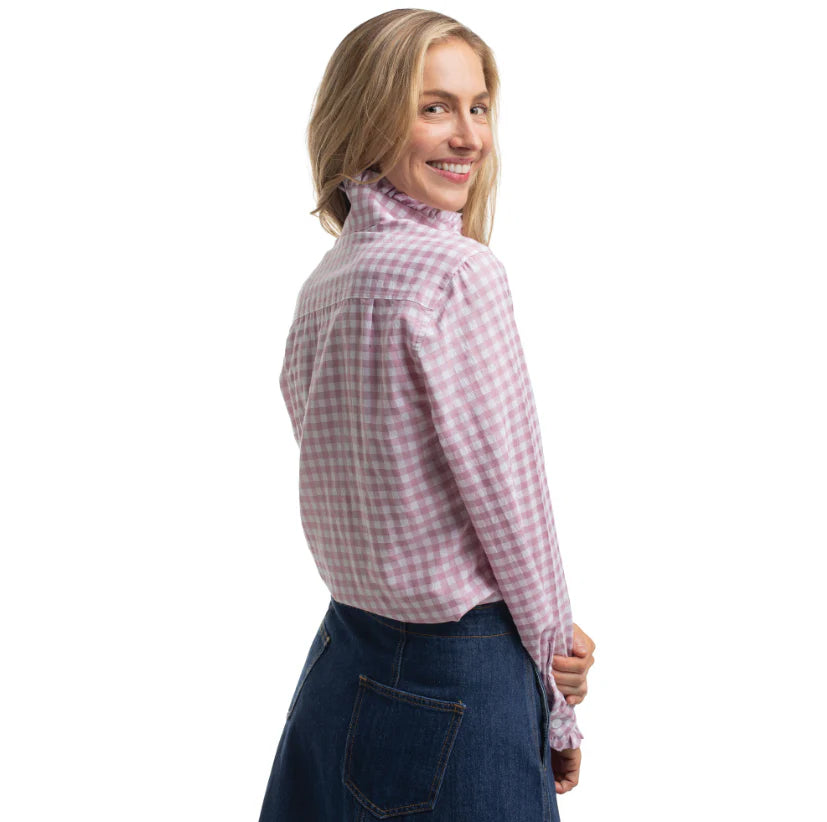 Just Country Ladies Abbey Frills Full Button Workshirt - Berry & White Gingham