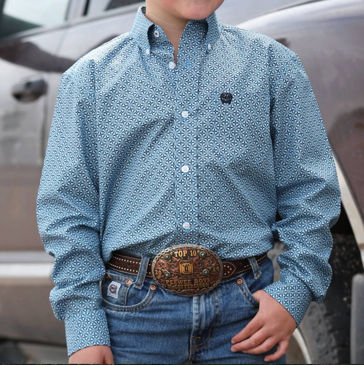 Cinch Boy's Geometric Print Button Down Shirt - MTW7060417