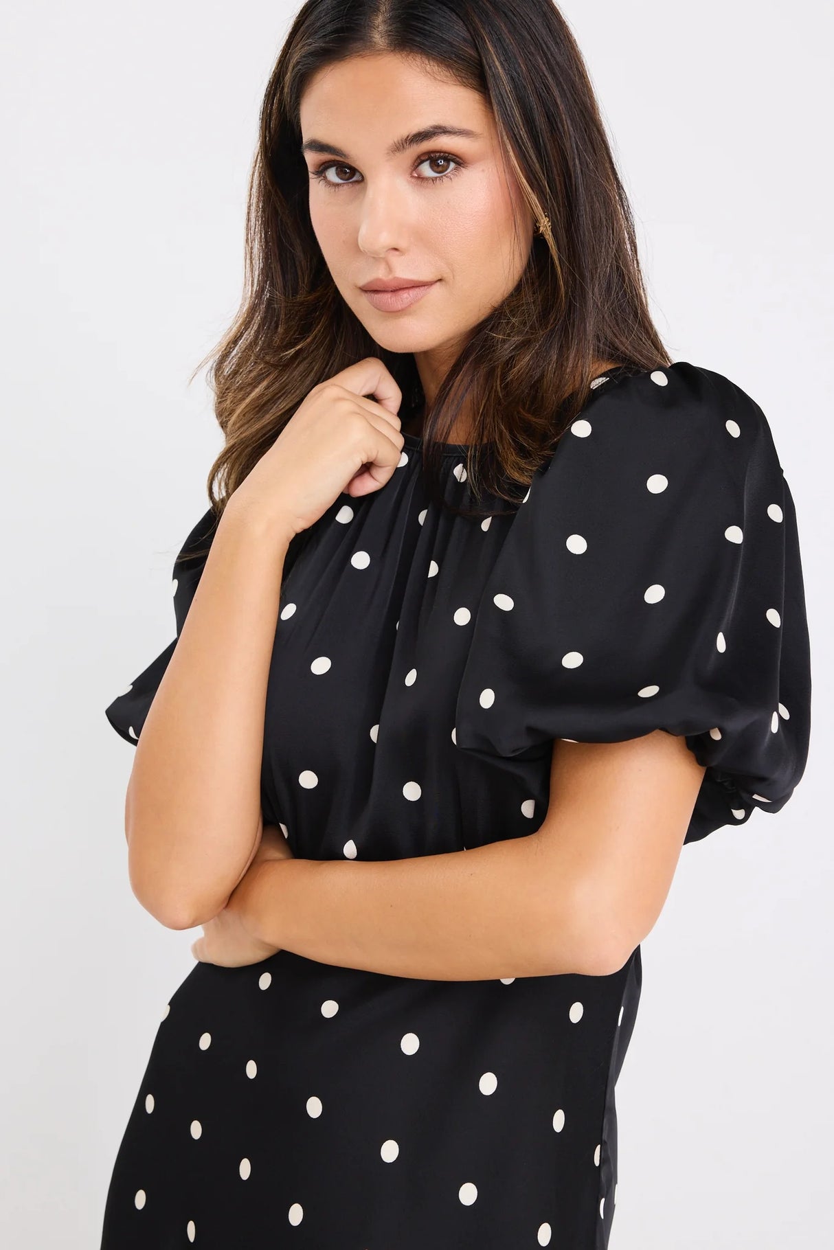 Flo & Frankie Ladies Stage Polka Dot Puff Sleeve Maxi Dress