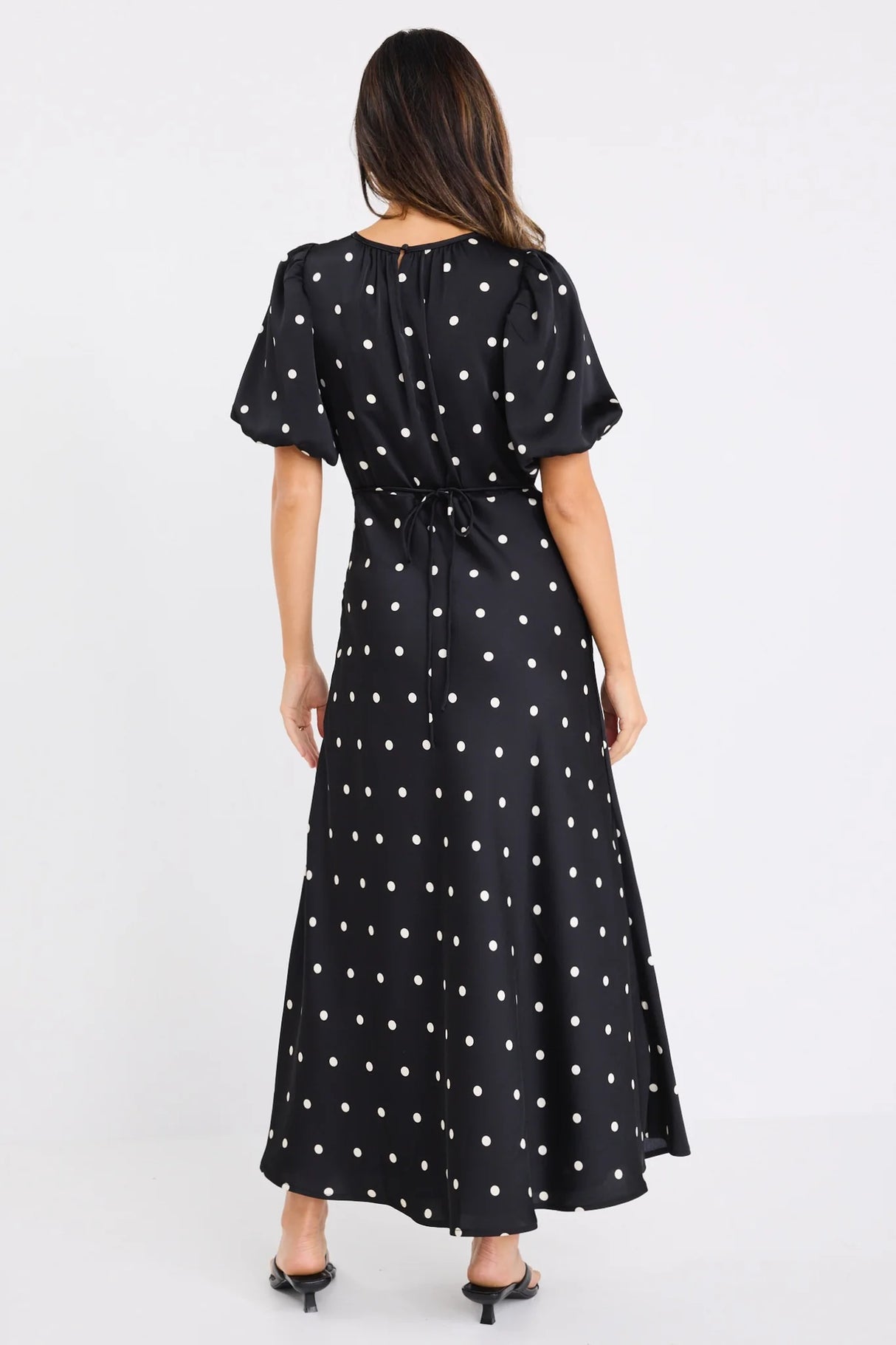 Flo & Frankie Ladies Stage Polka Dot Puff Sleeve Maxi Dress