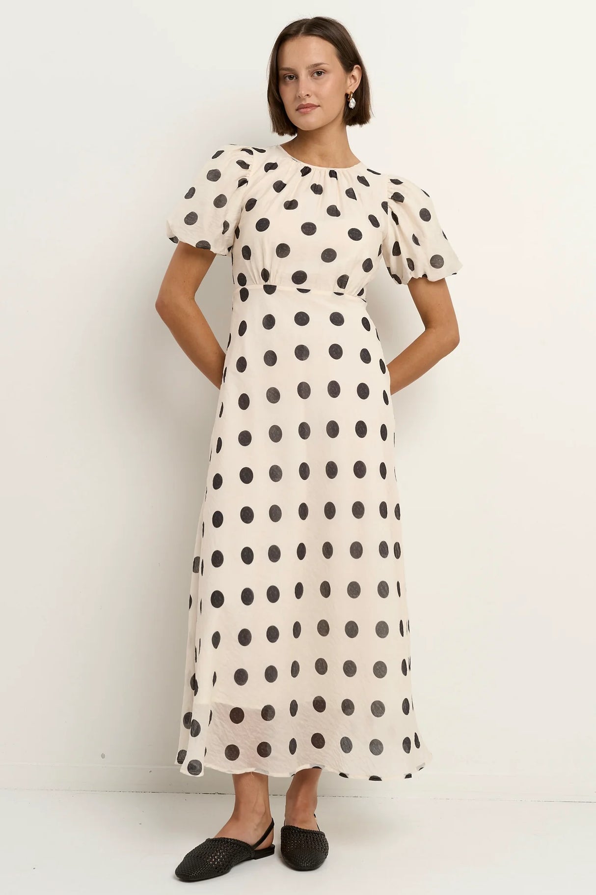 Flo & Frankie Ladies Stage Polka Dot Puff Sleeve Maxi Dress