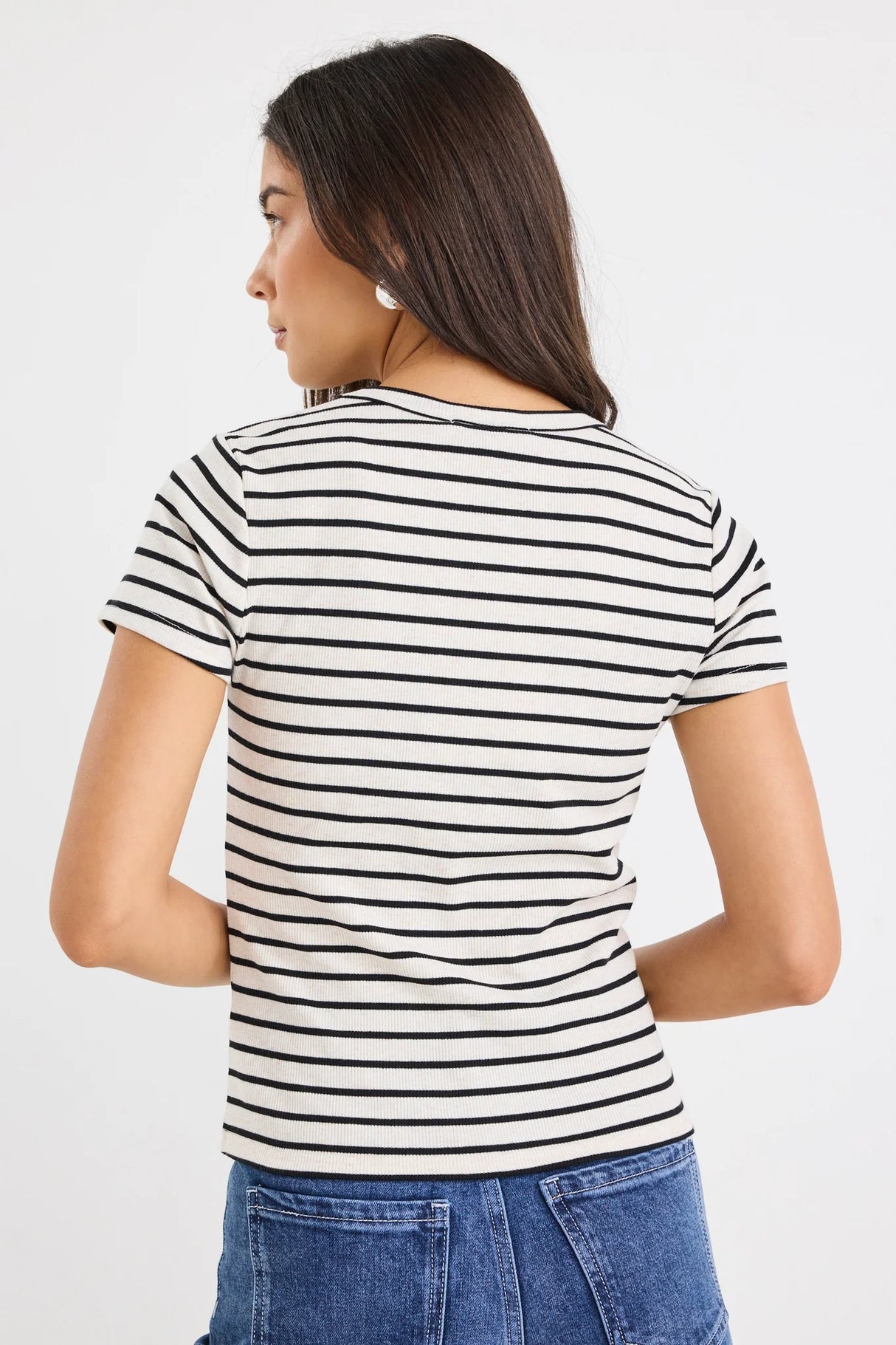 Flo & Frankie Study Black Ecru Stripe Rib Longer Baby Tee