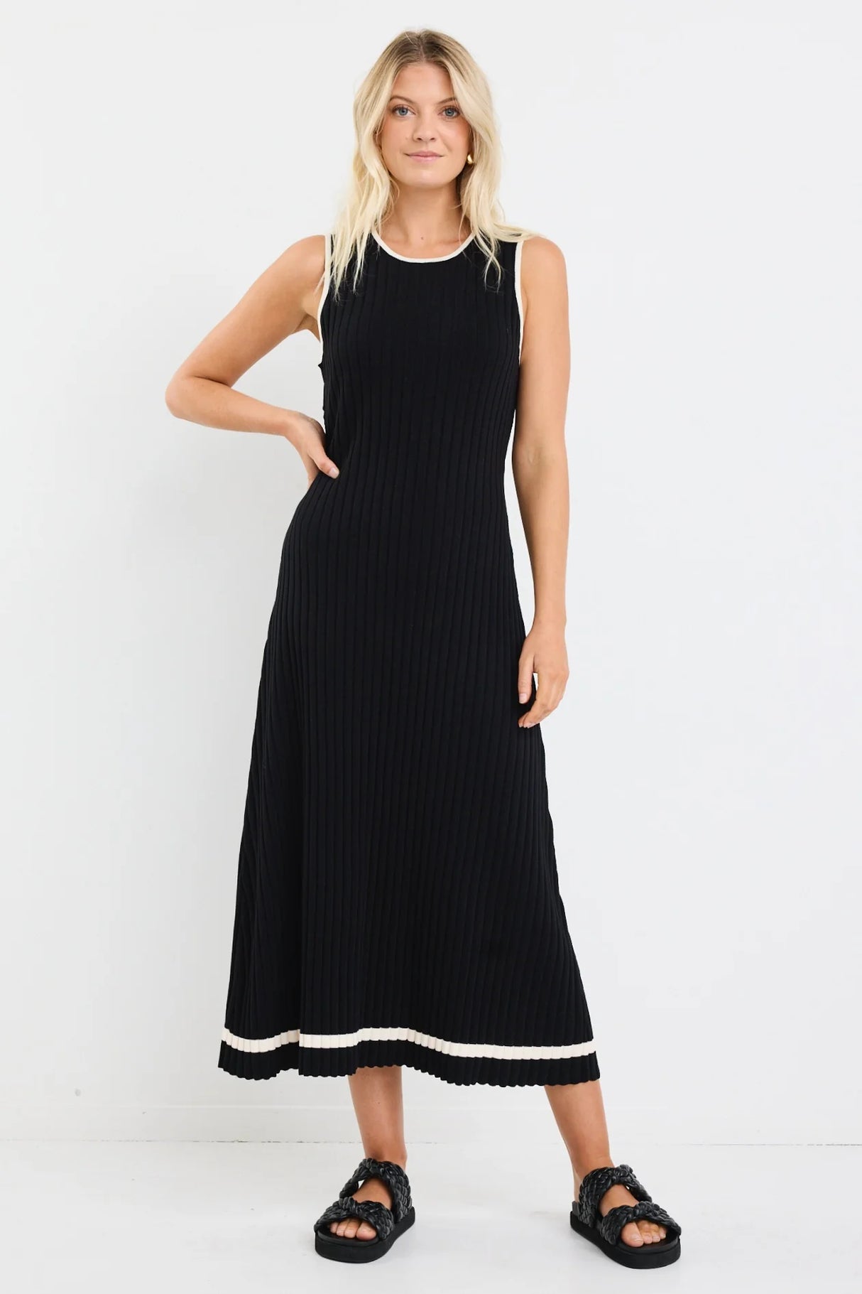 Flo & Frankie Ladies Vanity Black Rib Sleeveless Knit Maxi Dress