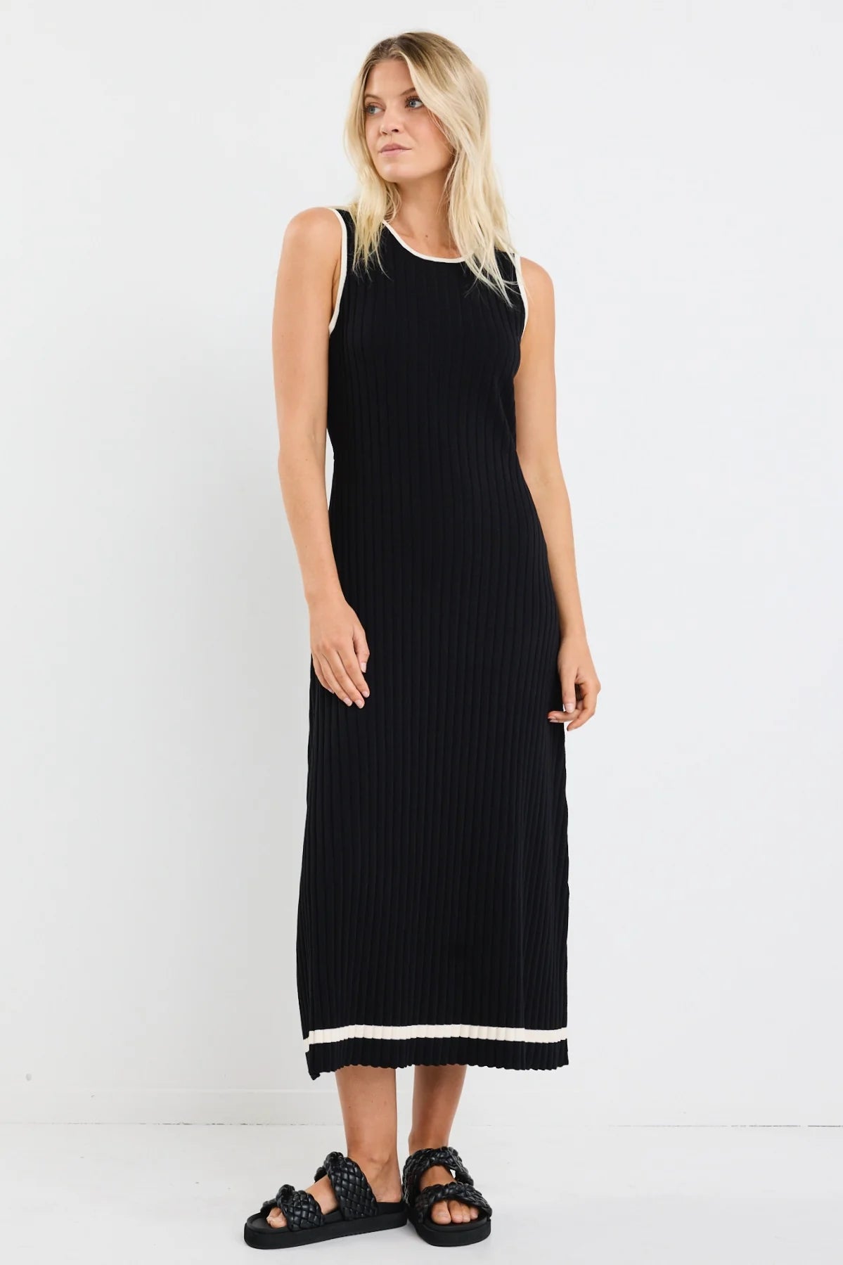 Flo & Frankie Ladies Vanity Black Rib Sleeveless Knit Maxi Dress