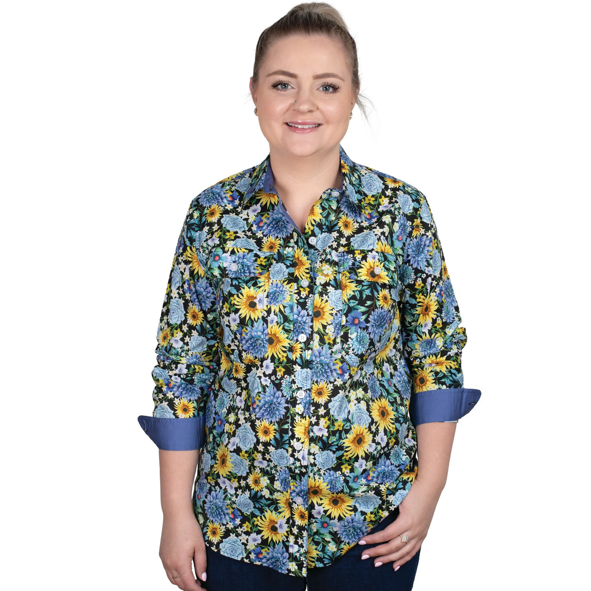 Just Country Abbey Full Button Work Shirt - Blue Bouquet/Blue