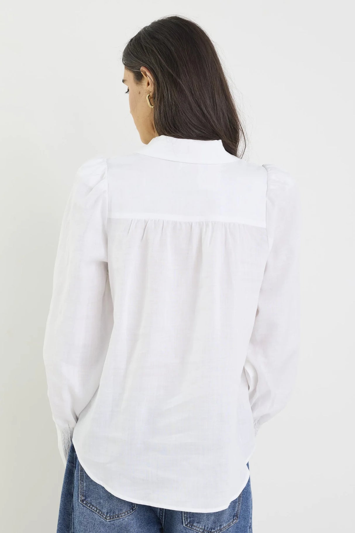 By Rosa Ladies Zinnia White Ramie Lace Trim Long Sleeve Shirt