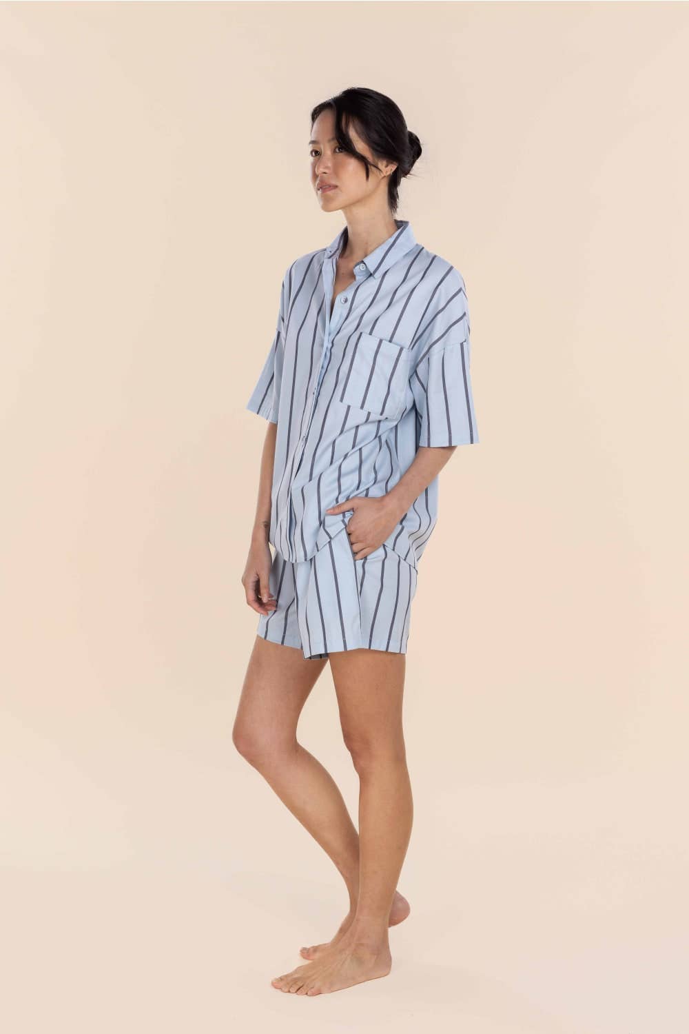 Gingerlilly Cotton Pyjama Short Set - Sasha Boyfriend-Fit Blue Stripe