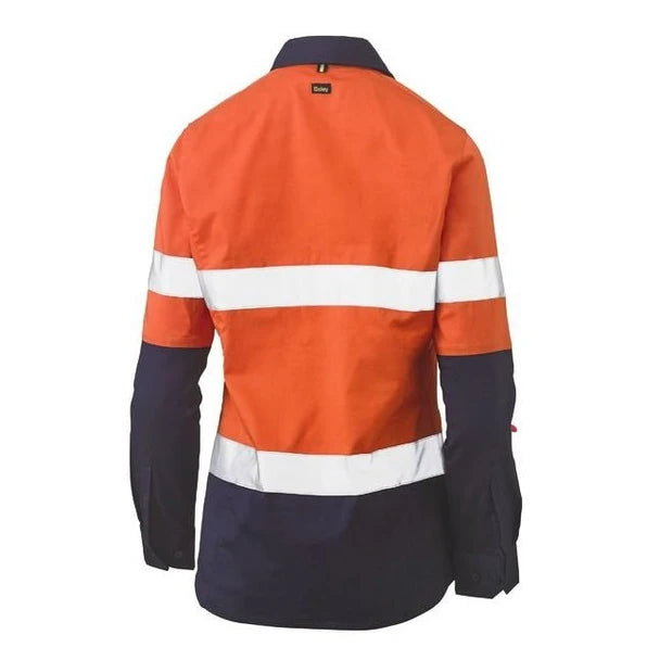 Bisley Ladies Shirt Long Sleeve CF Tape Stretch Orange & Navy BLC6064T_TT02
