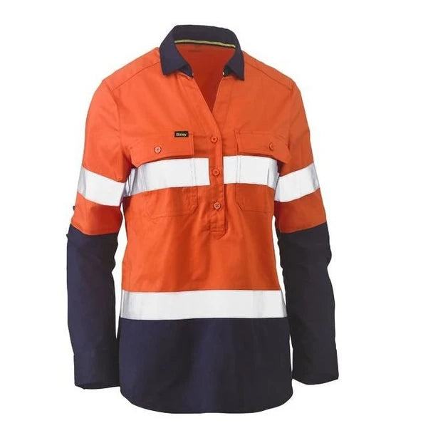 Bisley Ladies Shirt Long Sleeve CF Tape Stretch Orange & Navy BLC6064T_TT02