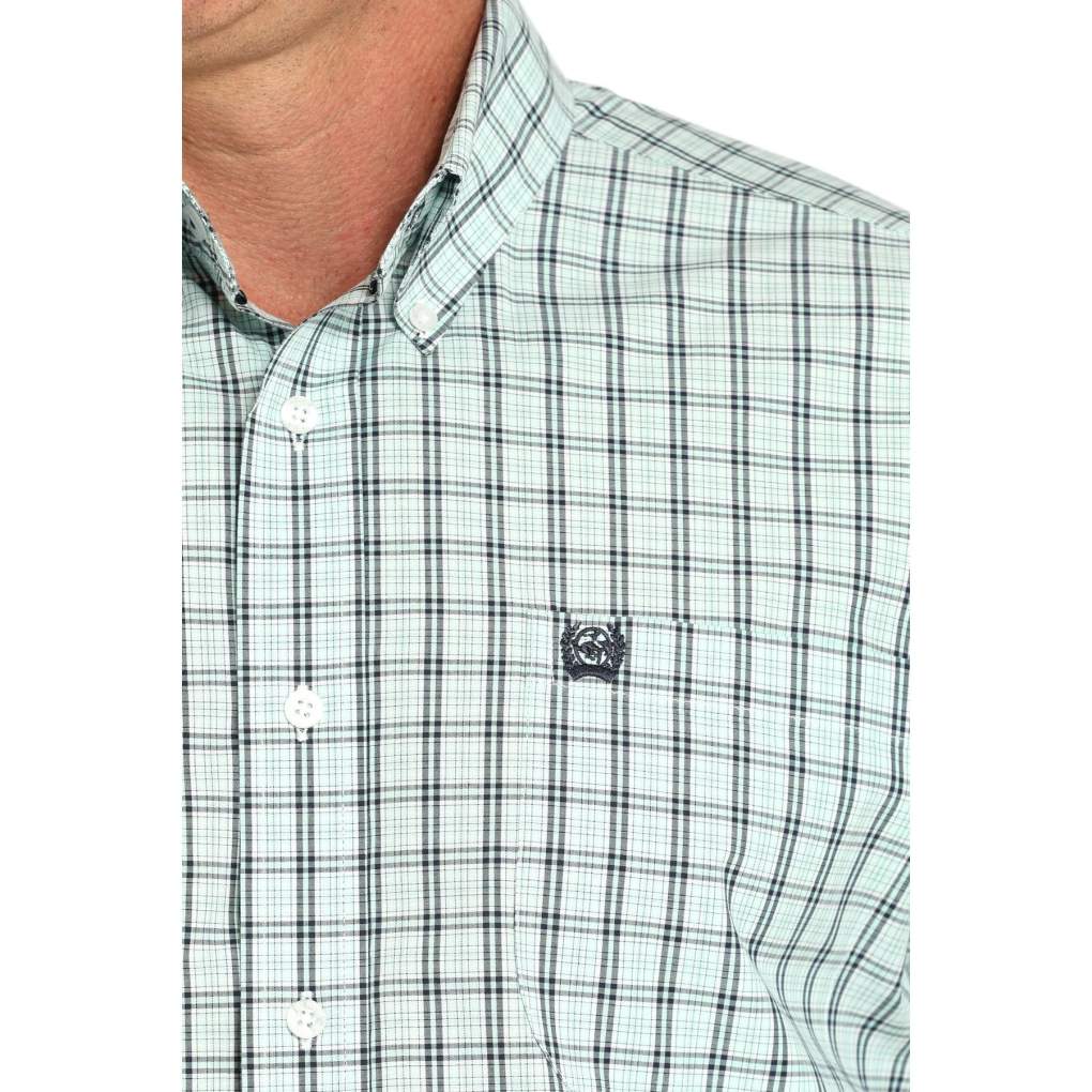 Cinch Mens Classic Short Sleeve Check Shirt - Turquoise - MTW1111487
