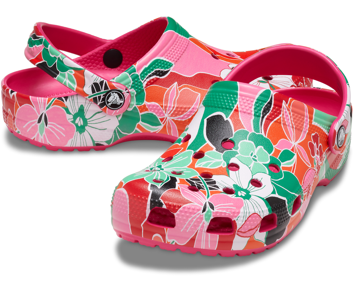 Crocs Kids Classic Woodcut Floral Clog Dragonfruit