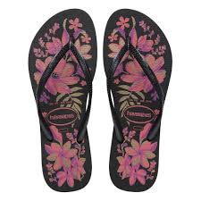 Havaianas Ladies Slim Thongs - Black Floral
